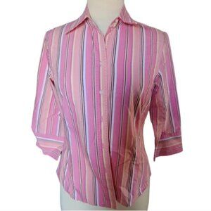 Pursuits, Ltd. Size 4 Pink Yellow Striped Business Casual Button Down Shirt